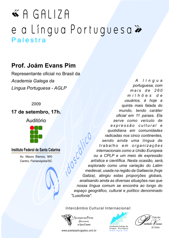 Cartaz da palestra «A Galiza e a Língua Portuguesa»